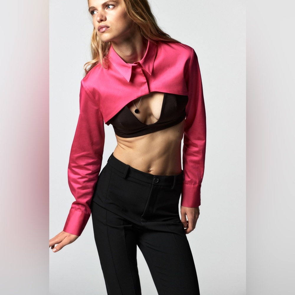 NWT ZARA Cropped Poplin Shirt Pink Fuchsia Blogger's Favorite